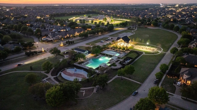 view of aerial view at dusk