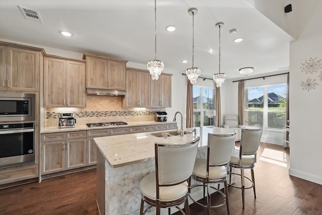 14329 Home Trl, Fort Worth, TX 76262 - kitchen featuring a sink, visible vents, stainless steel appliances, and dark wood finished floors