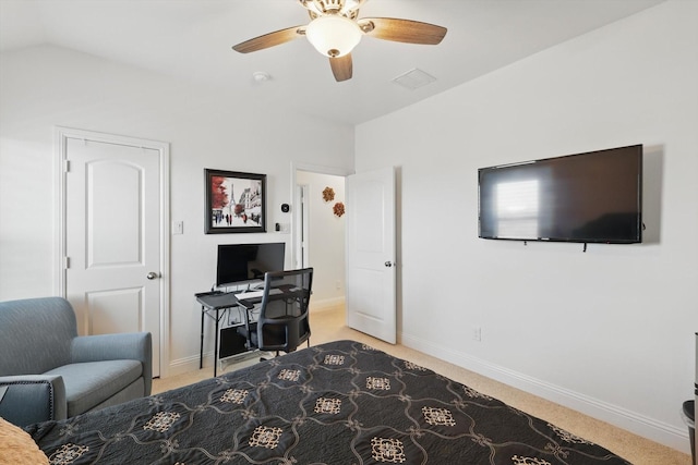 14329 Home Trl, Fort Worth, TX 76262 - carpeted office with baseboards, visible vents, a ceiling fan, and vaulted ceiling