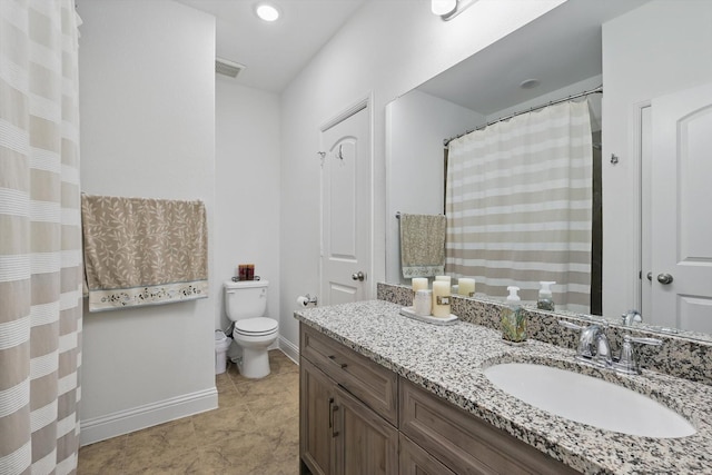 14329 Home Trl, Fort Worth, TX 76262 - bathroom with visible vents, baseboards, toilet, vanity, and tile patterned flooring