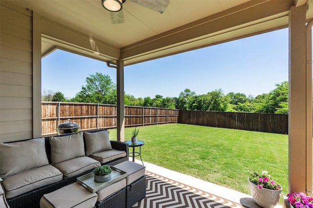 view of patio / terrace with outdoor lounge area and a fenced backyard