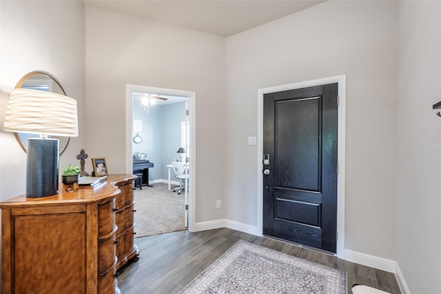 entrance foyer featuring baseboards and dark wood-type flooring