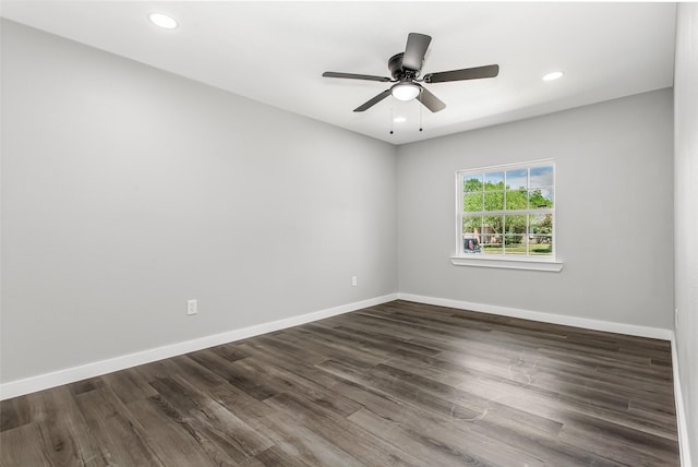 4227 Harvey Dr, Mesquite, TX 75150 - unfurnished room with baseboards, dark wood-style floors, recessed lighting, and a ceiling fan