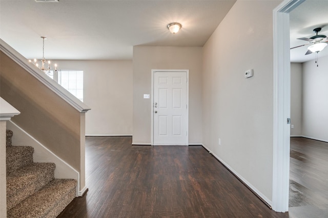 504 Ame Ln, Royse City, TX 75189 - entryway with dark wood finished floors, stairs, and a ceiling fan