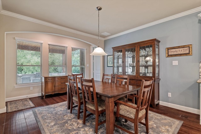 2833 Macquarie St, Trophy Club, TX 76262 - dining room featuring baseboards, ornamental molding, and dark wood-type flooring