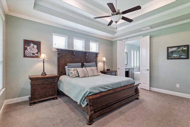 2833 Macquarie St, Trophy Club, TX 76262 - bedroom featuring crown molding, visible vents, light carpet, and a raised ceiling