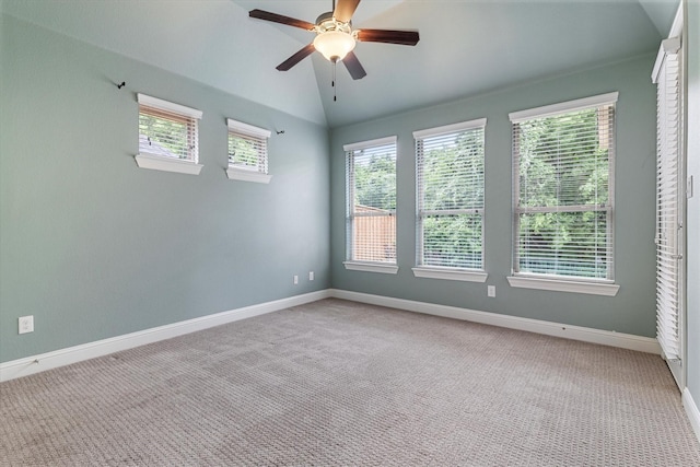 2833 Macquarie St, Trophy Club, TX 76262 - unfurnished room featuring ceiling fan, lofted ceiling, a wealth of natural light, and light carpet