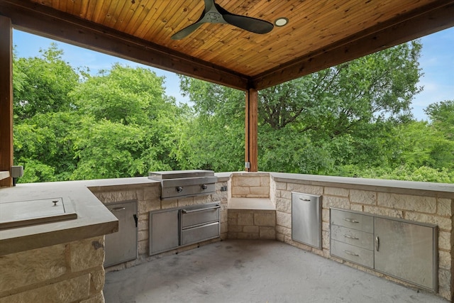 2833 Macquarie St, Trophy Club, TX 76262 - view of patio / terrace featuring exterior kitchen, a ceiling fan, and a grill