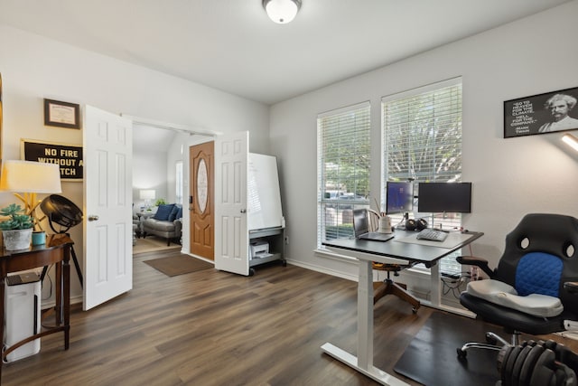2820 Lone Ranger Trl, Little Elm, TX 75068 - office with dark wood finished floors and baseboards