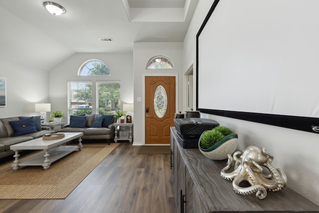 2820 Lone Ranger Trl, Little Elm, TX 75068 - foyer entrance with dark wood finished floors and lofted ceiling