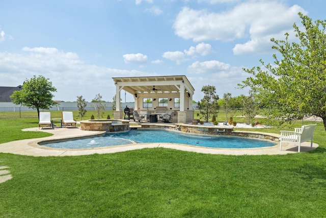 3823 Bluebonnet Trl, Princeton, TX 75407 - view of swimming pool with a ceiling fan, a patio area, and a pool with connected hot tub
