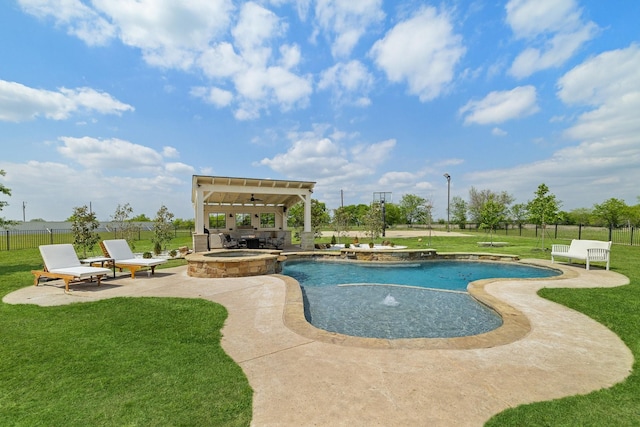 3823 Bluebonnet Trl, Princeton, TX 75407 - view of swimming pool featuring a patio area, a pool with connected hot tub, and a ceiling fan