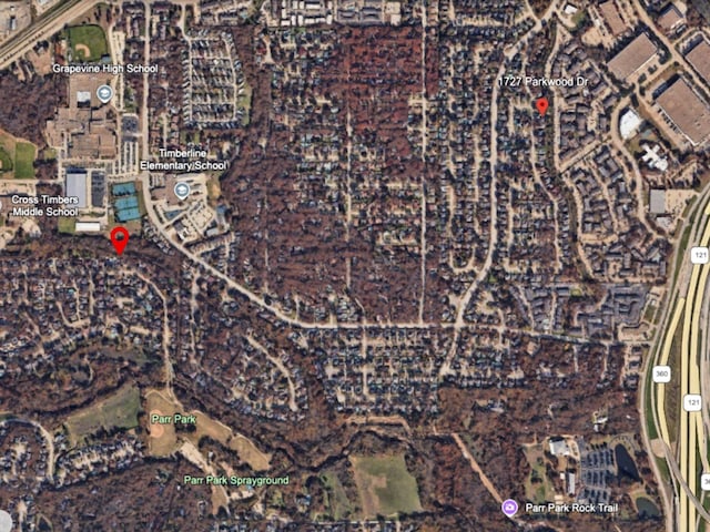 1727 Parkwood Dr, Grapevine, TX 76051 - aerial map of property and surrounding area