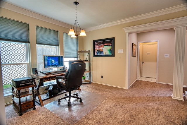 1727 Parkwood Dr, Grapevine, TX 76051 - carpeted home office with ornamental molding and baseboards