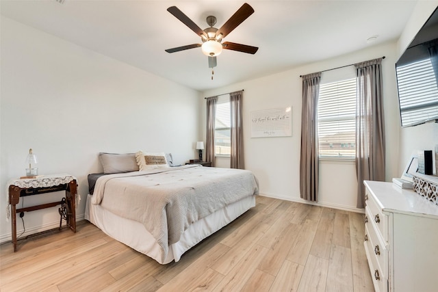 14620 Serrano Ridge Rd, Fort Worth, TX 76052 - bedroom with light wood-style flooring, baseboards, and ceiling fan