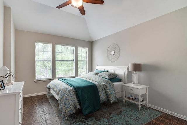 1370 Misty Cv, Rockwall, TX 75087 - bedroom with vaulted ceiling, dark wood-style floors, and ceiling fan