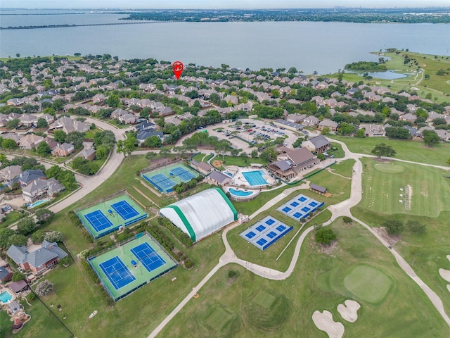 1370 Misty Cv, Rockwall, TX 75087 - aerial perspective of suburban area featuring a large body of water and a golf club