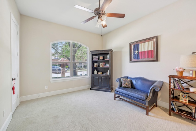 7905 Trixie Trail Dr, Mckinney, TX 75070 - sitting room featuring carpet floors, a ceiling fan, and baseboards