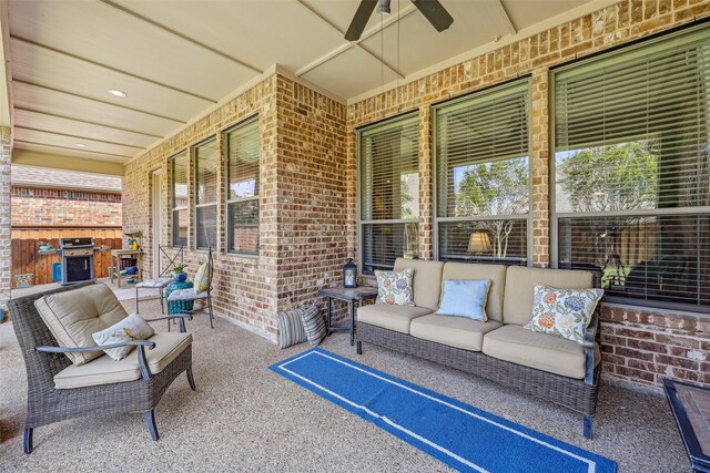 7905 Trixie Trail Dr, Mckinney, TX 75070 - view of patio / terrace featuring ceiling fan, an outdoor living space, and a grill