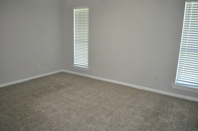 unfurnished room featuring baseboards, carpet flooring, and plenty of natural light