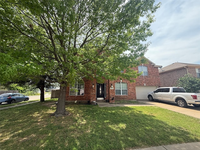 7308 Circle Dr, North Richland Hills, TX 76180 - view of property hidden behind natural elements featuring an attached garage, driveway, a front lawn, and brick siding