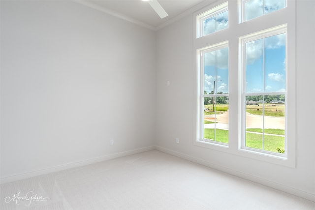 831 Walstonburg Ln, Benton, LA 71006 - empty room with light carpet, ornamental molding, and ceiling fan