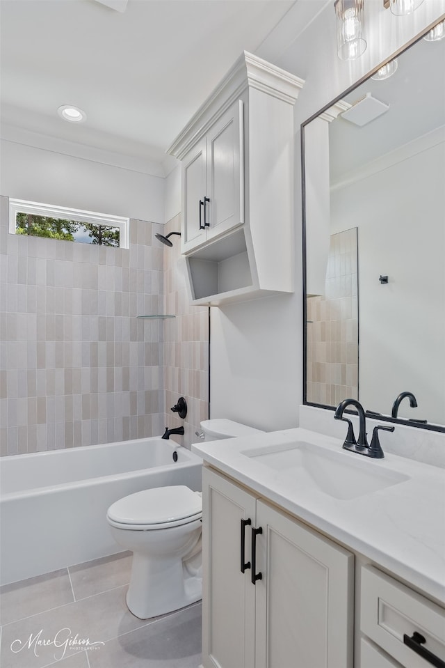 831 Walstonburg Ln, Benton, LA 71006 - bathroom with vanity, tile patterned flooring, washtub / shower combination, and crown molding