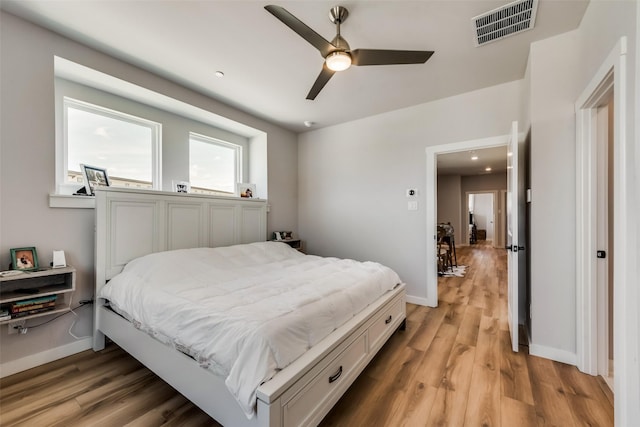720 Bandera Ct, Prosper, TX 75078 - bedroom featuring baseboards, a ceiling fan, visible vents, and light wood-style floors