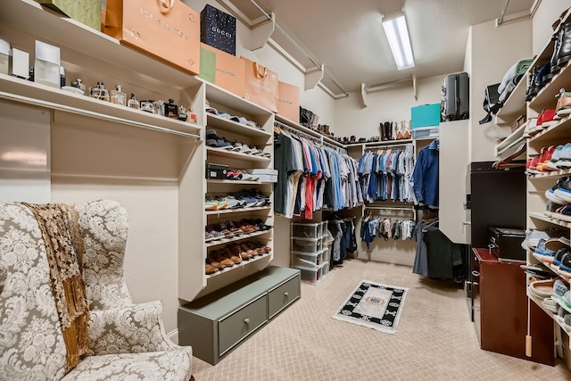walk in closet featuring carpet flooring
