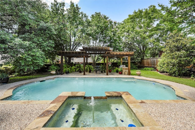 803 Eagle Pass, Heath, TX 75032 - view of swimming pool featuring a pergola, a fenced backyard, and a pool with connected hot tub