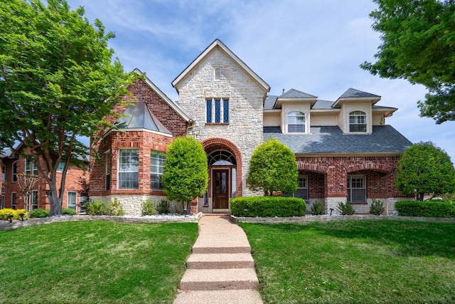 1609 Willow Ln, Mckinney, TX 75072 - view of front of home with a front yard, stone siding, and brick siding