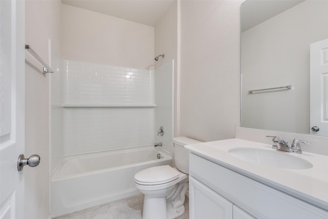 bathroom with toilet, vanity, shower / tub combination, and tile patterned floors