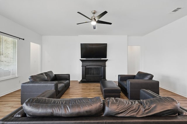 3120 Bent Creek Dr, Anna, TX 75409 - living room with ceiling fan, wood finished floors, and baseboards