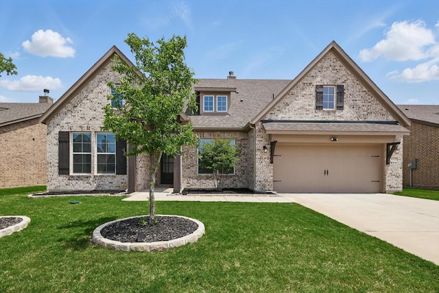 3120 Bent Creek Dr, Anna, TX 75409 - view of front of home with driveway, brick siding, a front lawn, a garage, and roof with shingles