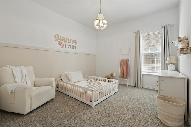 3120 Bent Creek Dr, Anna, TX 75409 - bedroom featuring carpet, a chandelier, and wainscoting