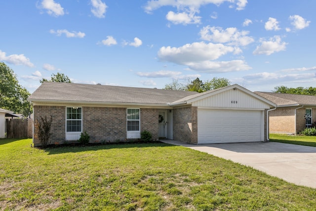 609 Admiralty Way, Fort Worth, TX 76108 - ranch-style home with driveway, fence, a garage, brick siding, and a front yard