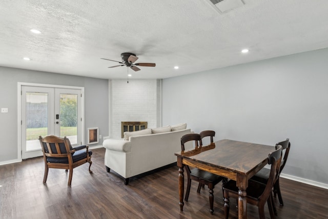 609 Admiralty Way, Fort Worth, TX 76108 - dining space with french doors, visible vents, recessed lighting, ceiling fan, and dark wood-type flooring