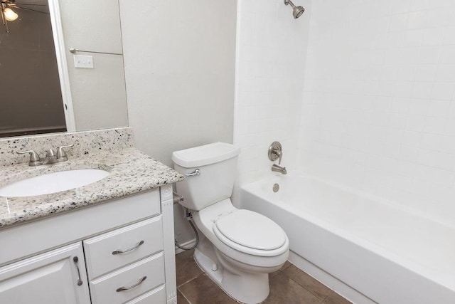 full bathroom with toilet, vanity, and shower / bathing tub combination