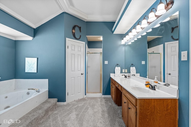 5021 Kenilworth Dr, Bossier City, LA 71112 - full bath with a shower stall, ornamental molding, double vanity, a whirlpool tub, and baseboards