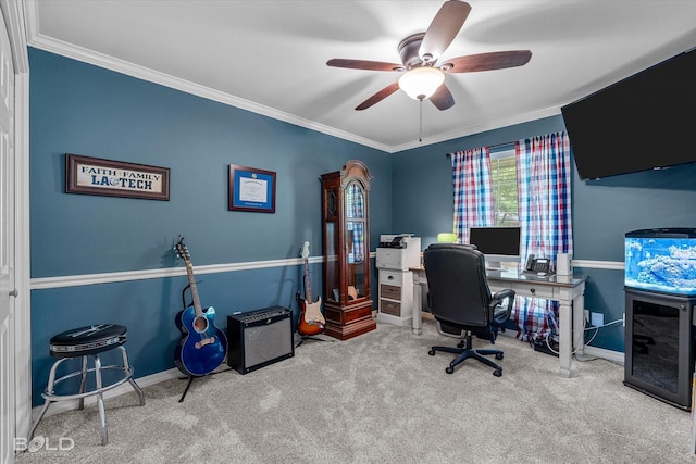 5021 Kenilworth Dr, Bossier City, LA 71112 - carpeted office space featuring ornamental molding, a ceiling fan, and baseboards