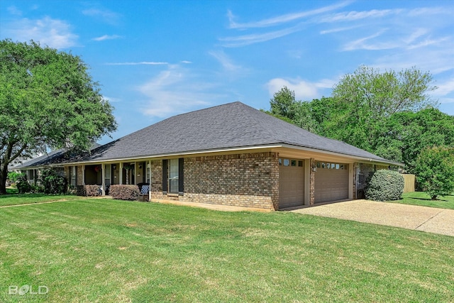 5021 Kenilworth Dr, Bossier City, LA 71112 - ranch-style house featuring brick siding, a front lawn, an attached garage, and concrete driveway