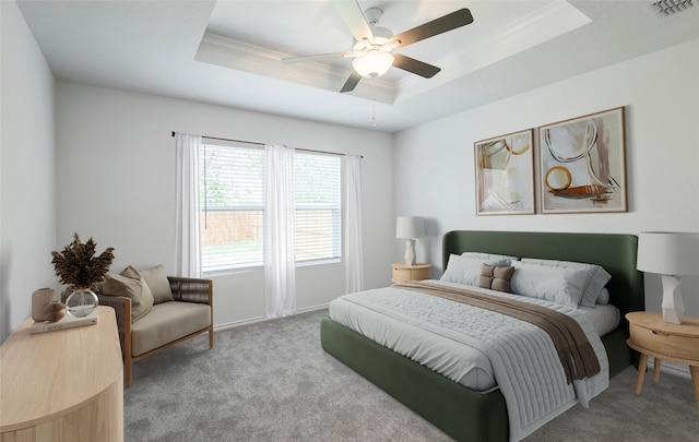 14151 Maida Dr, Pilot Point, TX 76258 - bedroom featuring carpet floors, crown molding, visible vents, and a raised ceiling