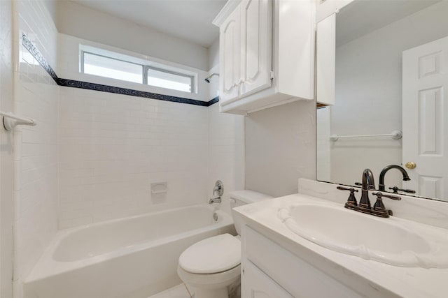 bathroom featuring vanity,  shower combination, and toilet
