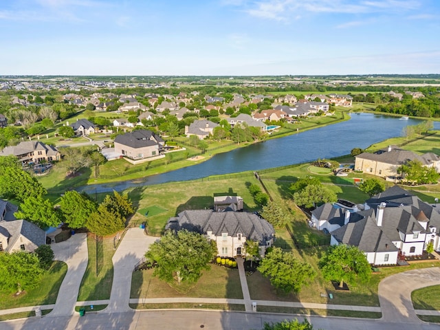 aerial view featuring a water view and a residential view
