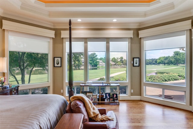 6001 Laurel Valley Ct, Fort Worth, TX 76132 - bedroom with wood finished floors, ornamental molding, multiple windows, and recessed lighting