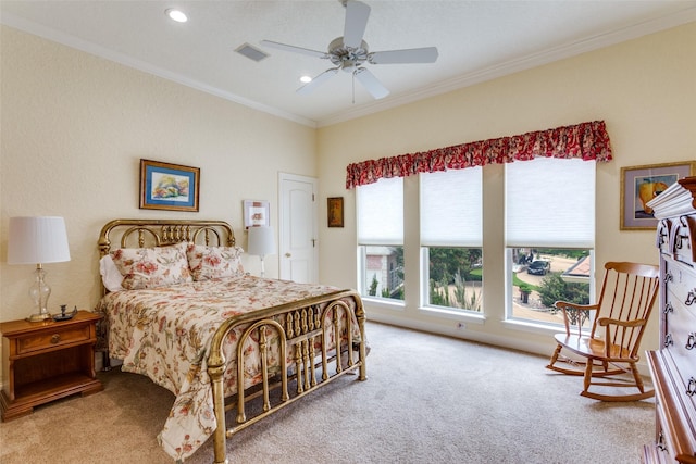 6001 Laurel Valley Ct, Fort Worth, TX 76132 - carpeted bedroom featuring multiple windows, crown molding, recessed lighting, and ceiling fan