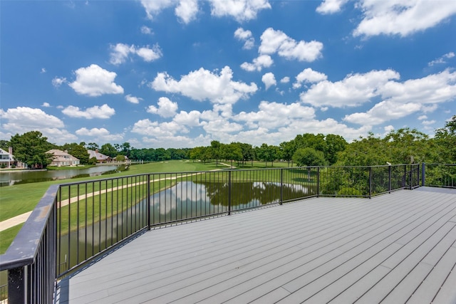 6001 Laurel Valley Ct, Fort Worth, TX 76132 - wooden deck with a water view and a lawn