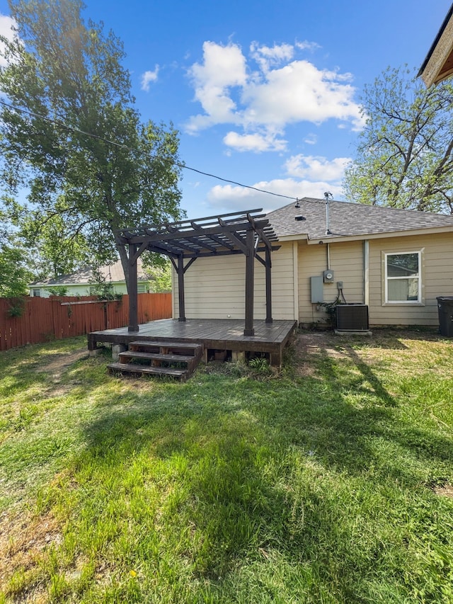 921 E Harvey Ave, Fort Worth, TX 76104 - view of yard with a pergola, a deck, and central AC