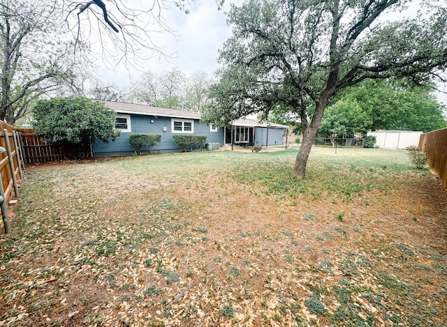 view of yard with a fenced backyard