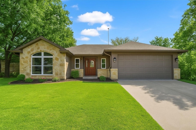 1114 N Elm St, Weatherford, TX 76086 - single story home with stone siding, driveway, an attached garage, and a front lawn